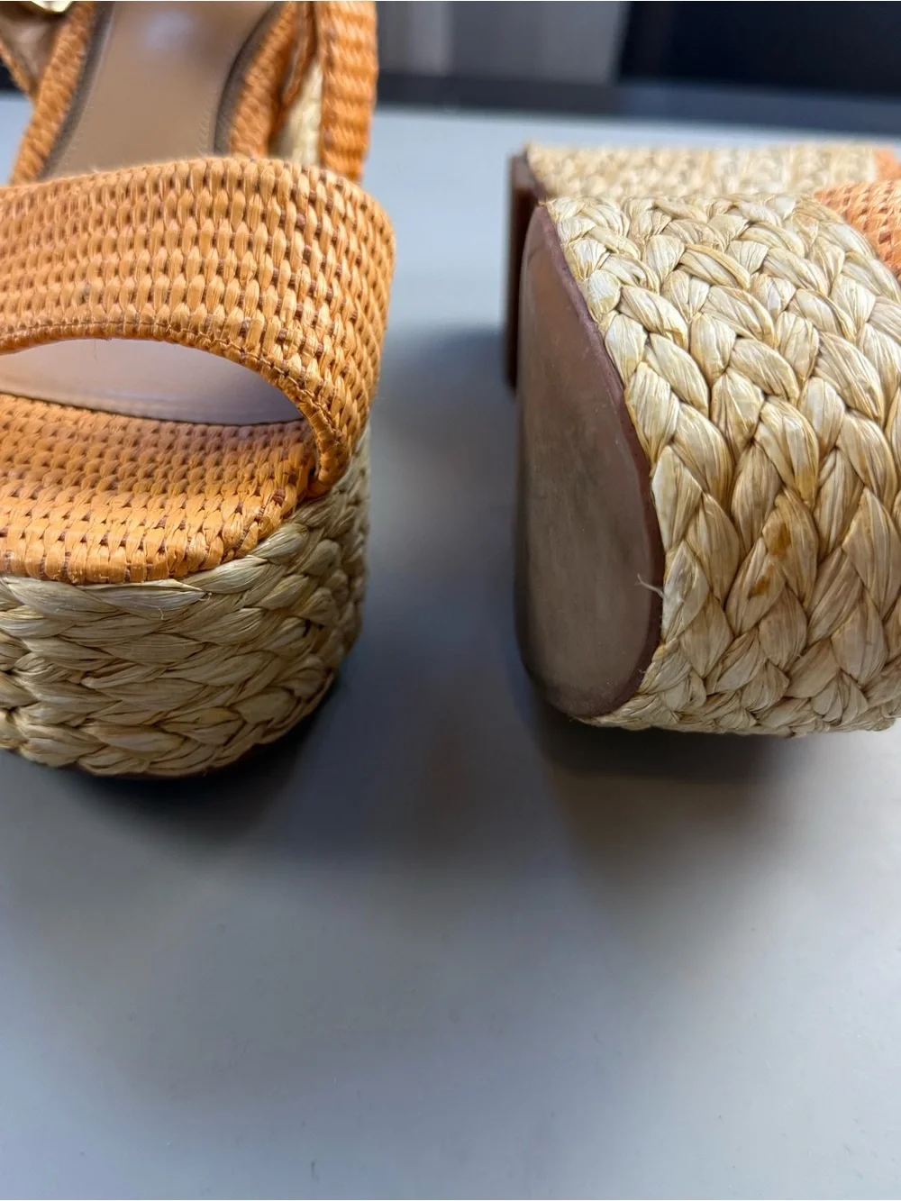 Sam Edelman April Raffia Platform Wedge Espadrille Sandals Marigold Orange 7.5